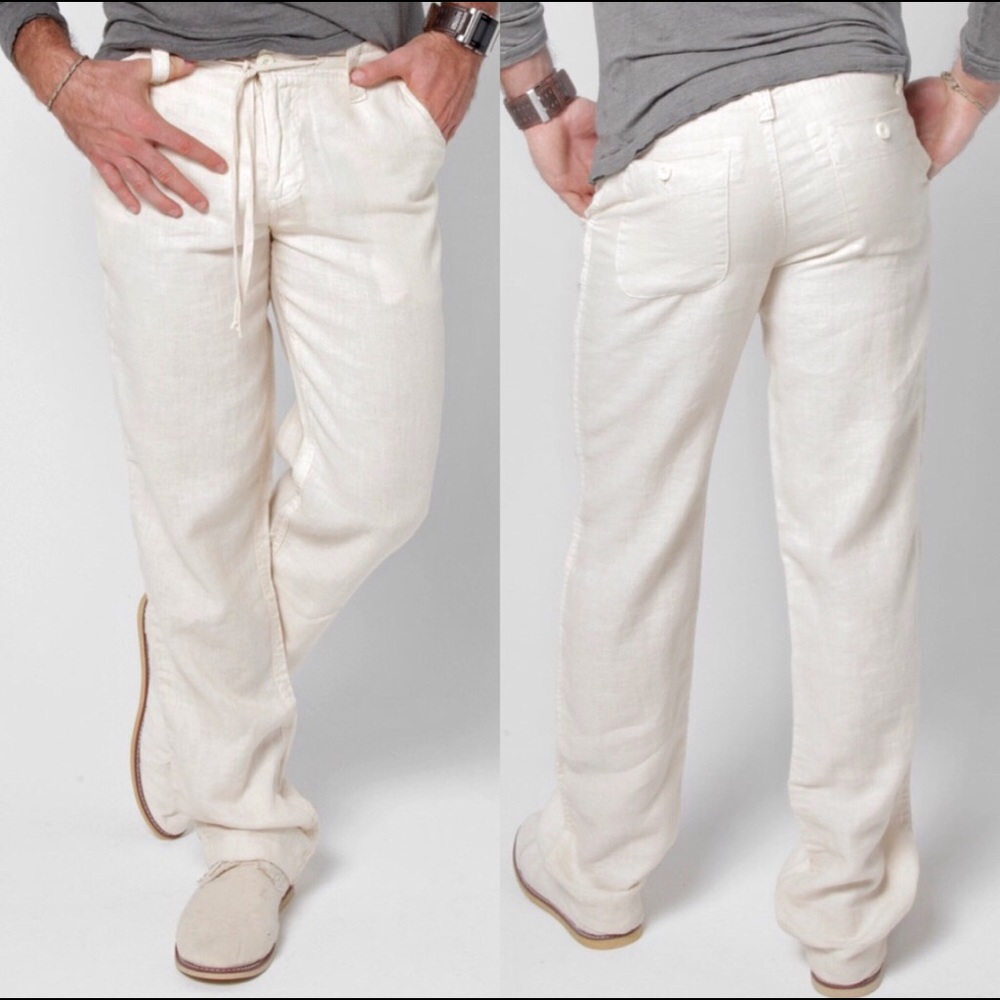 Claudio Milano 100% Linen Relaxed Pant in White